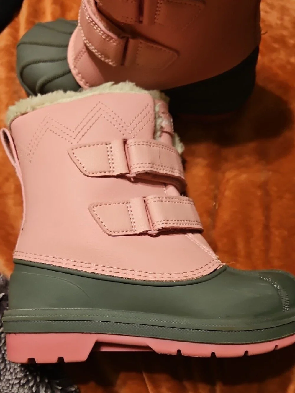 Cat &jack Pink and Gray Kids Snow Boots with Faux Fur Cuff 10t